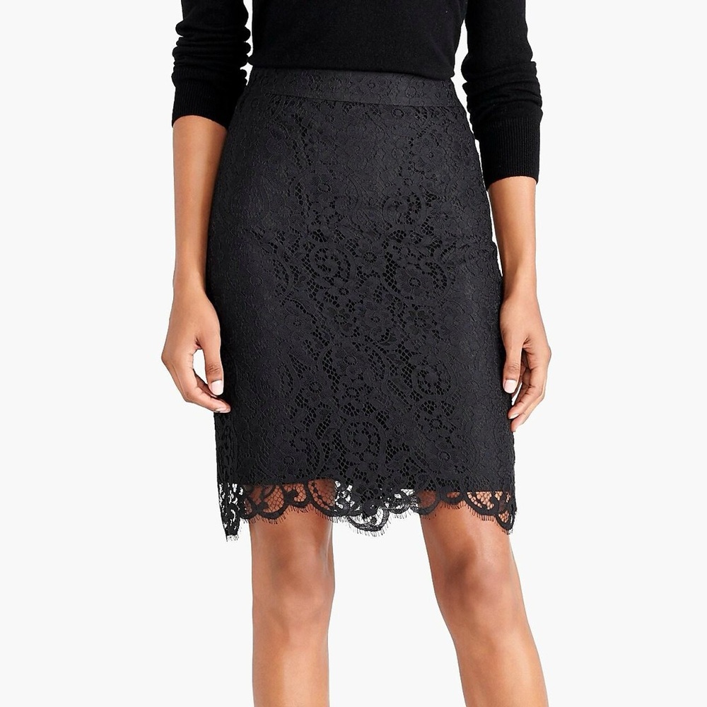 NWT J. Crew Black Lace Scalloped Pencil Skirt - 10